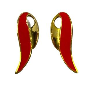 Vintage 80’s Red Enamel and Gold Tone Post Earrings Pre Owned